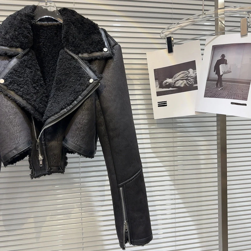 The Uptown Rebel Plush-Trim Moto Jacket