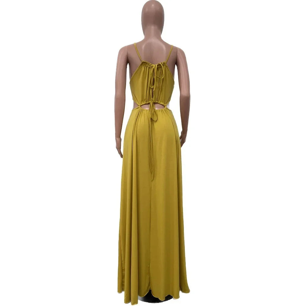 The Lace-Up Drawstring Sleeveless Maxi Dress