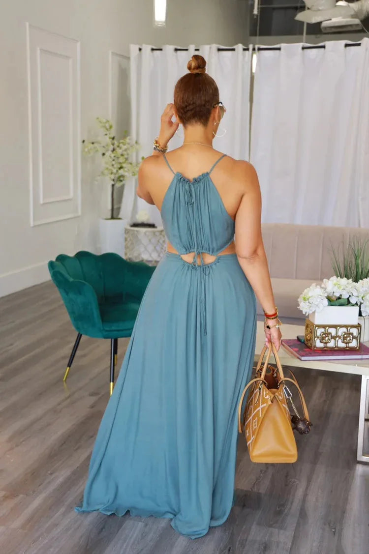 The Lace-Up Drawstring Sleeveless Maxi Dress