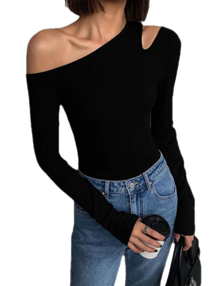 Off-Shoulder Long-Sleeve Knit Crop Top
