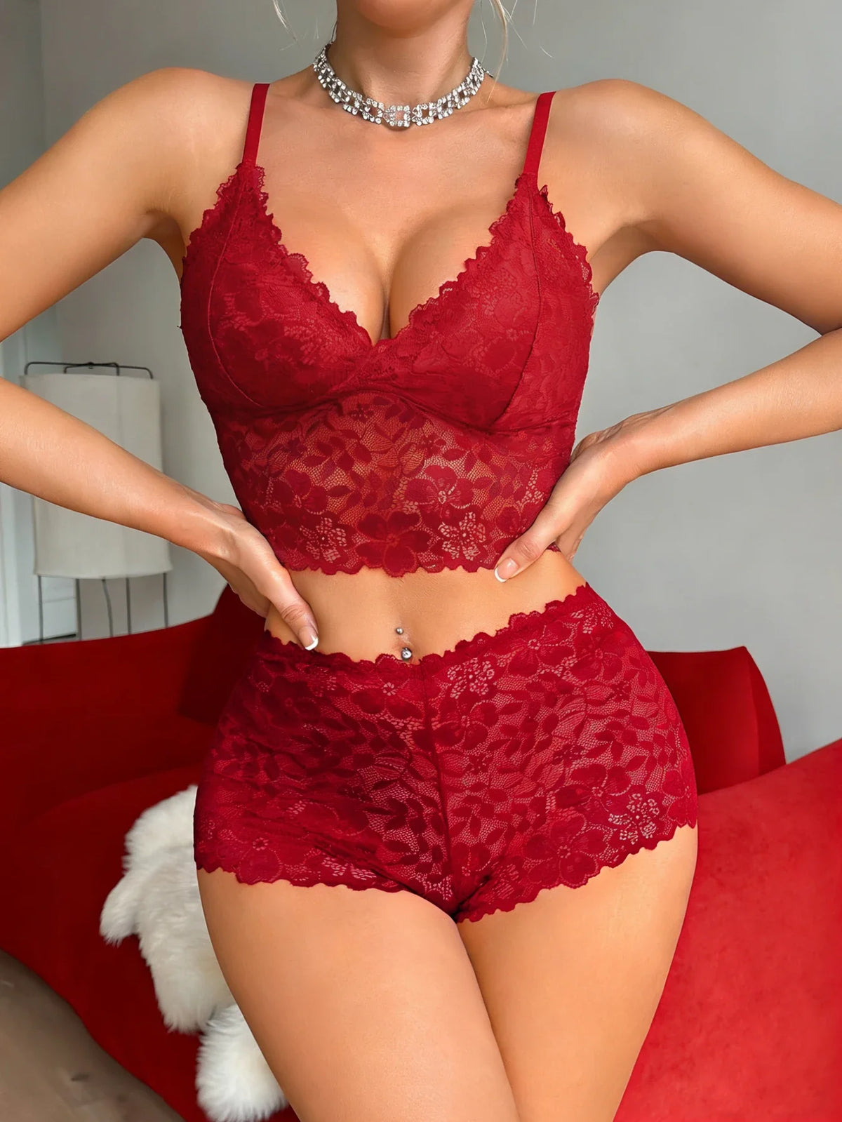 The Floral Lace Hollow-Out Bra & Panty Set