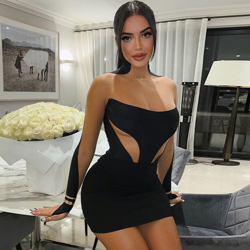 The Noir Illusion Mesh Mini Dress
