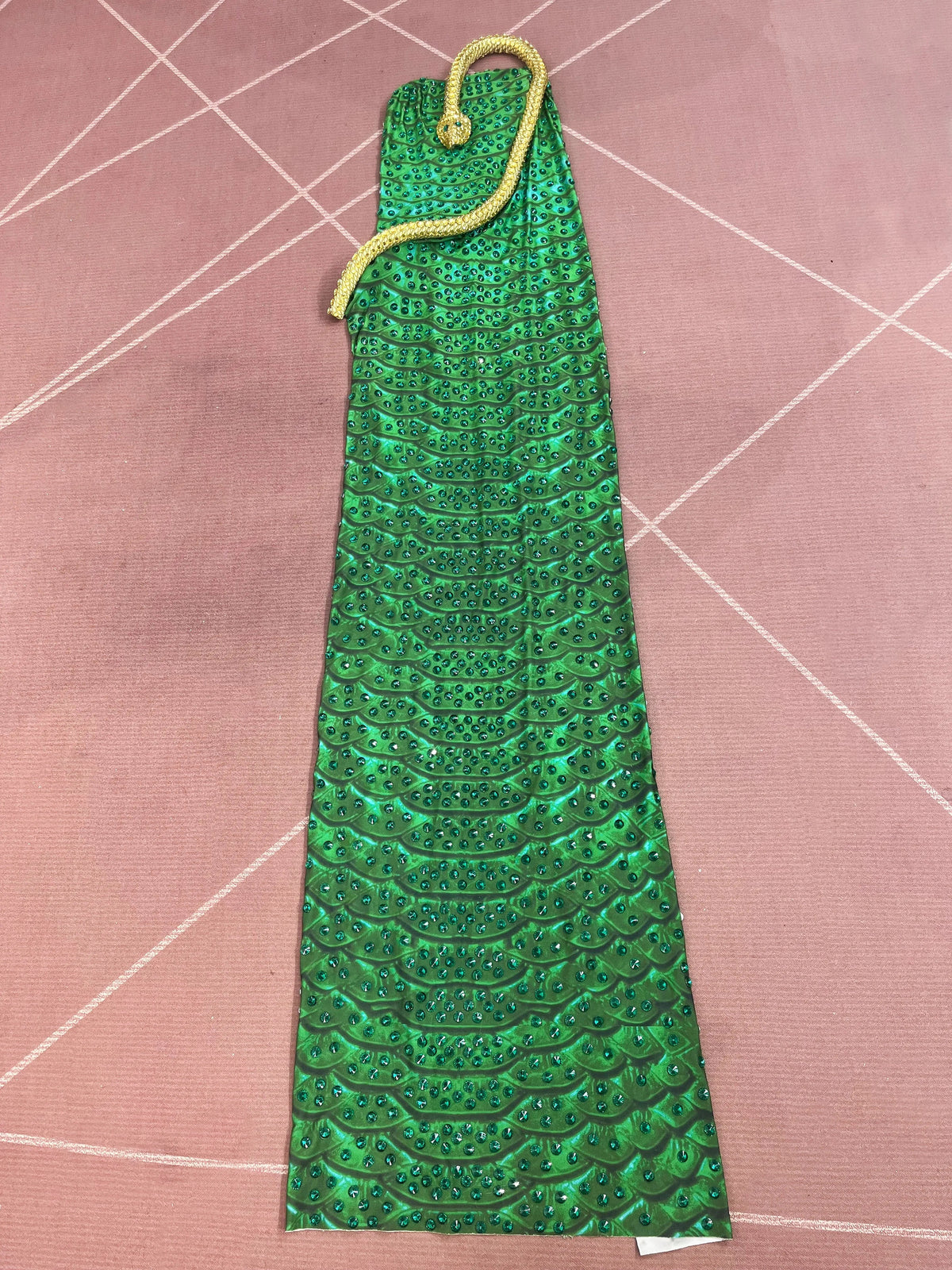 The Emerald Serpent Strapless Rhinestone Gown