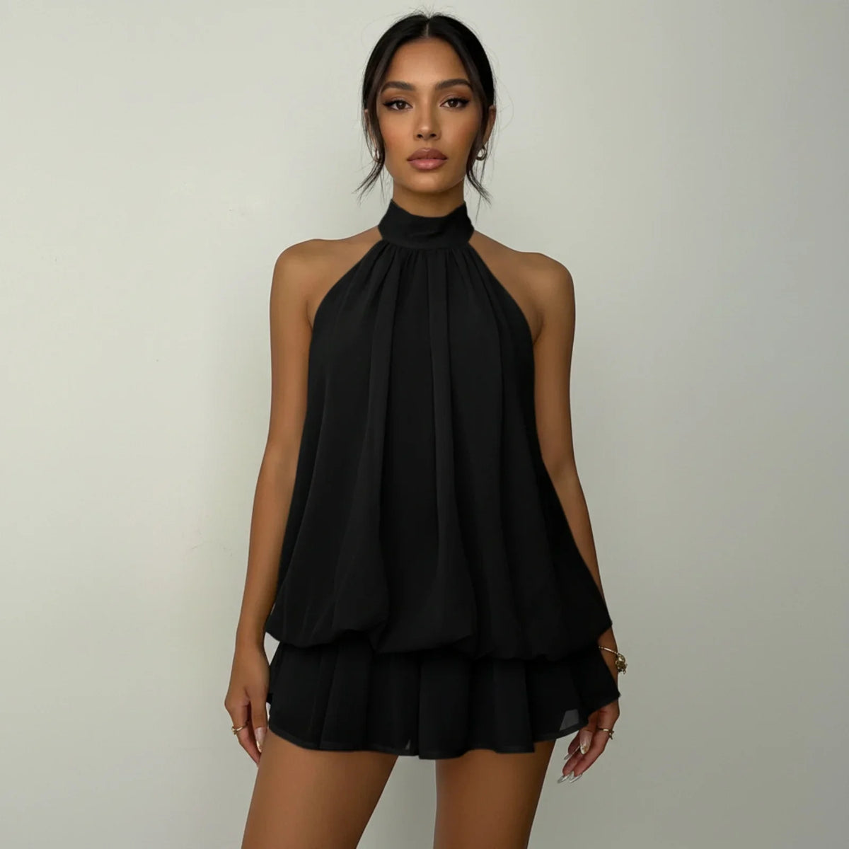 The Clubhouse Halter Open Back Mini Dress