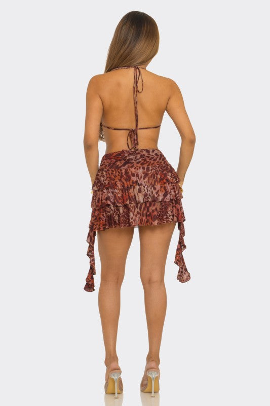 The Wild Rendezvous Leopard Halter Mini Dress