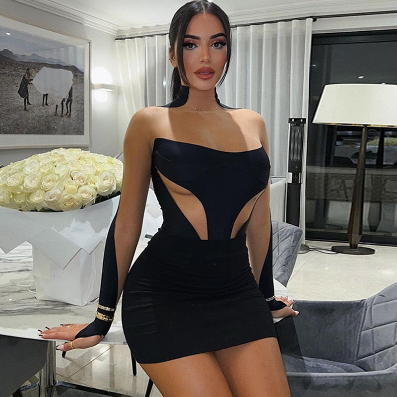 The Noir Illusion Mesh Mini Dress