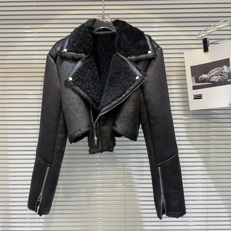 The Uptown Rebel Plush-Trim Moto Jacket