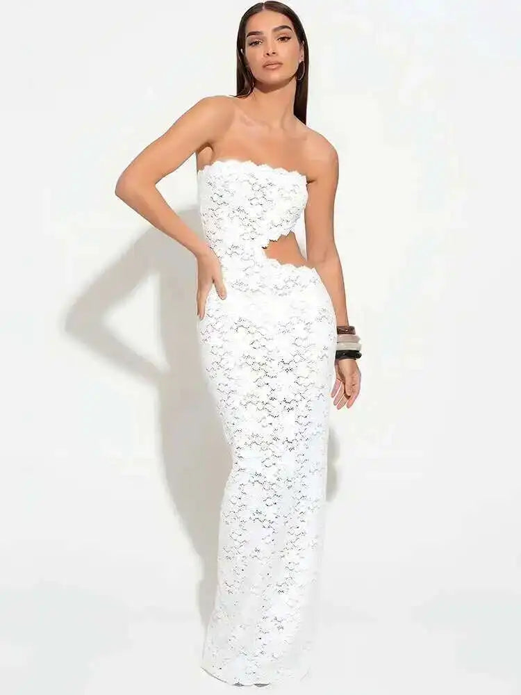 The Backless Off-Shoulder Lace Maxi Dress
