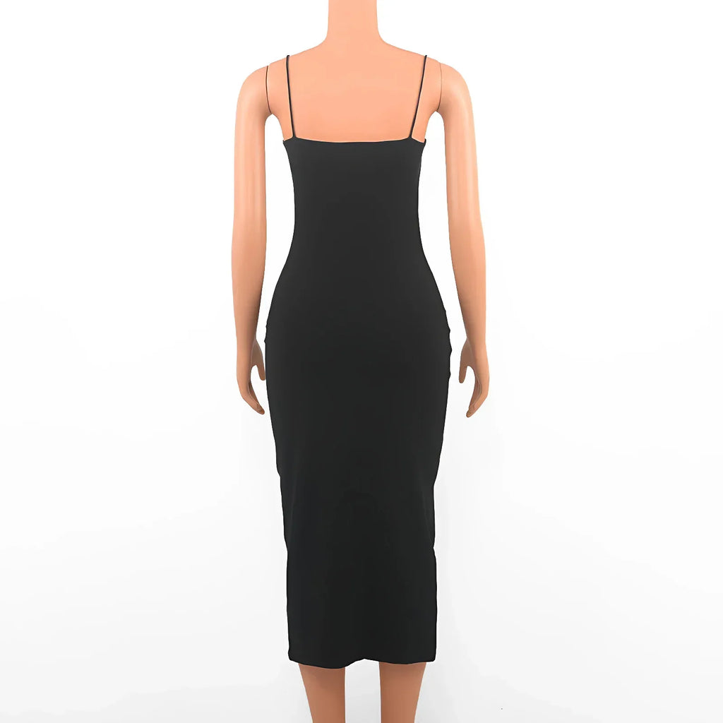 Square Neck Spaghetti Strap Backless Bodycon Maxi Dress