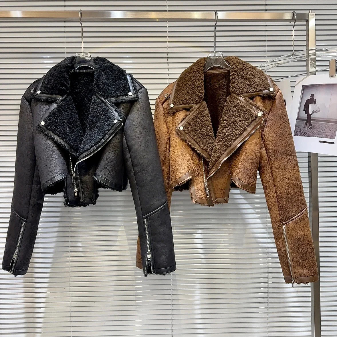 The Uptown Rebel Plush-Trim Moto Jacket