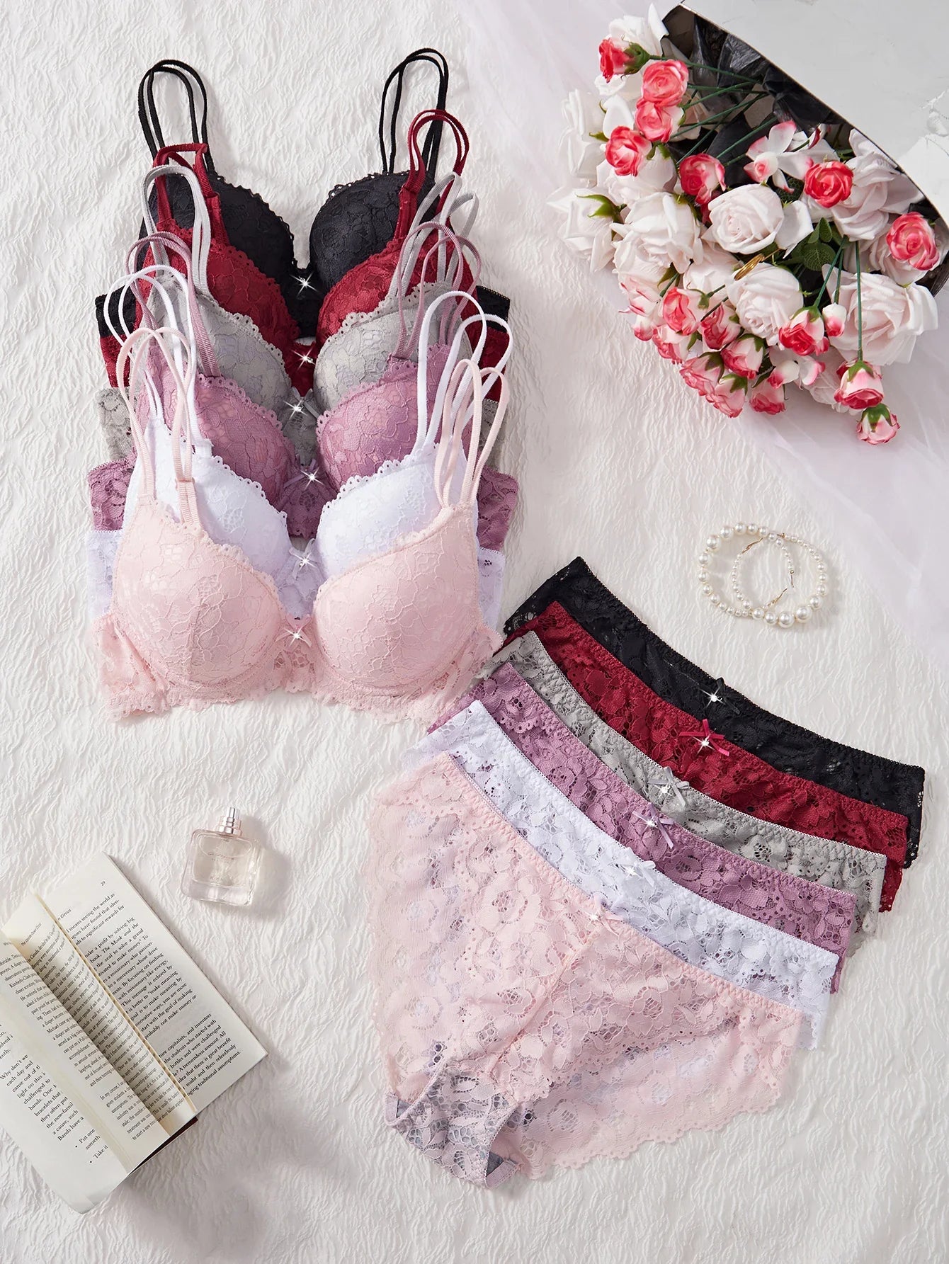 6-Piece Floral Lace Push-Up Bra & Brief Set