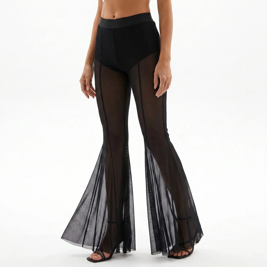 The Sheer Mesh High Waist Flared Pants