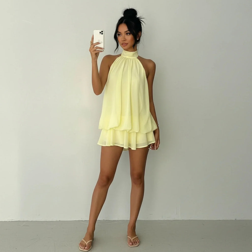The Clubhouse Halter Open Back Mini Dress