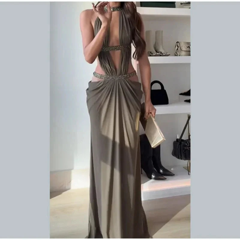 The Hollow Out Halter Maxi Gown