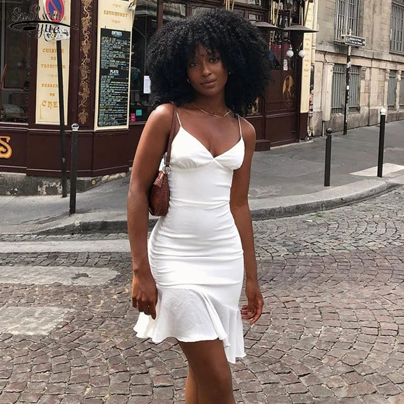 The Ruffled V-Neck Bodycon Mini Dress