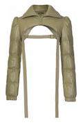 Vegan Leather Puffer Sleeve Harness Jacket | Open Midriff & Half-Zip