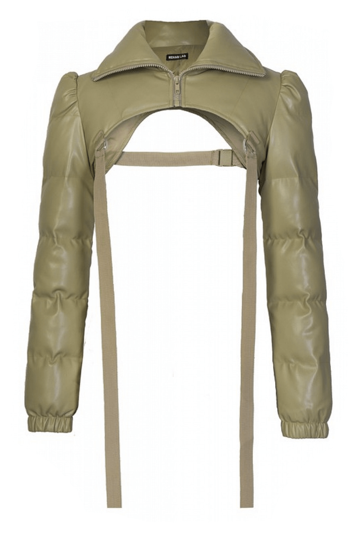 Vegan Leather Puffer Sleeve Harness Jacket | Open Midriff & Half-Zip