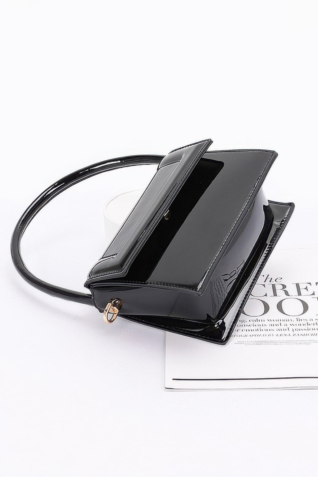 Patent Leather Mini Top Handle Bag | Boxy Flap with Gold Turn-Lock