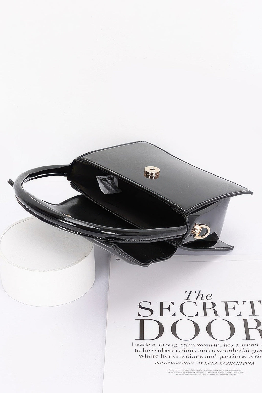 Patent Leather Mini Top Handle Bag | Boxy Flap with Gold Turn-Lock