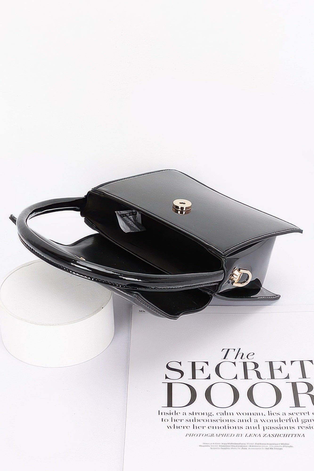Patent Leather Mini Top Handle Bag | Boxy Flap with Gold Turn-Lock