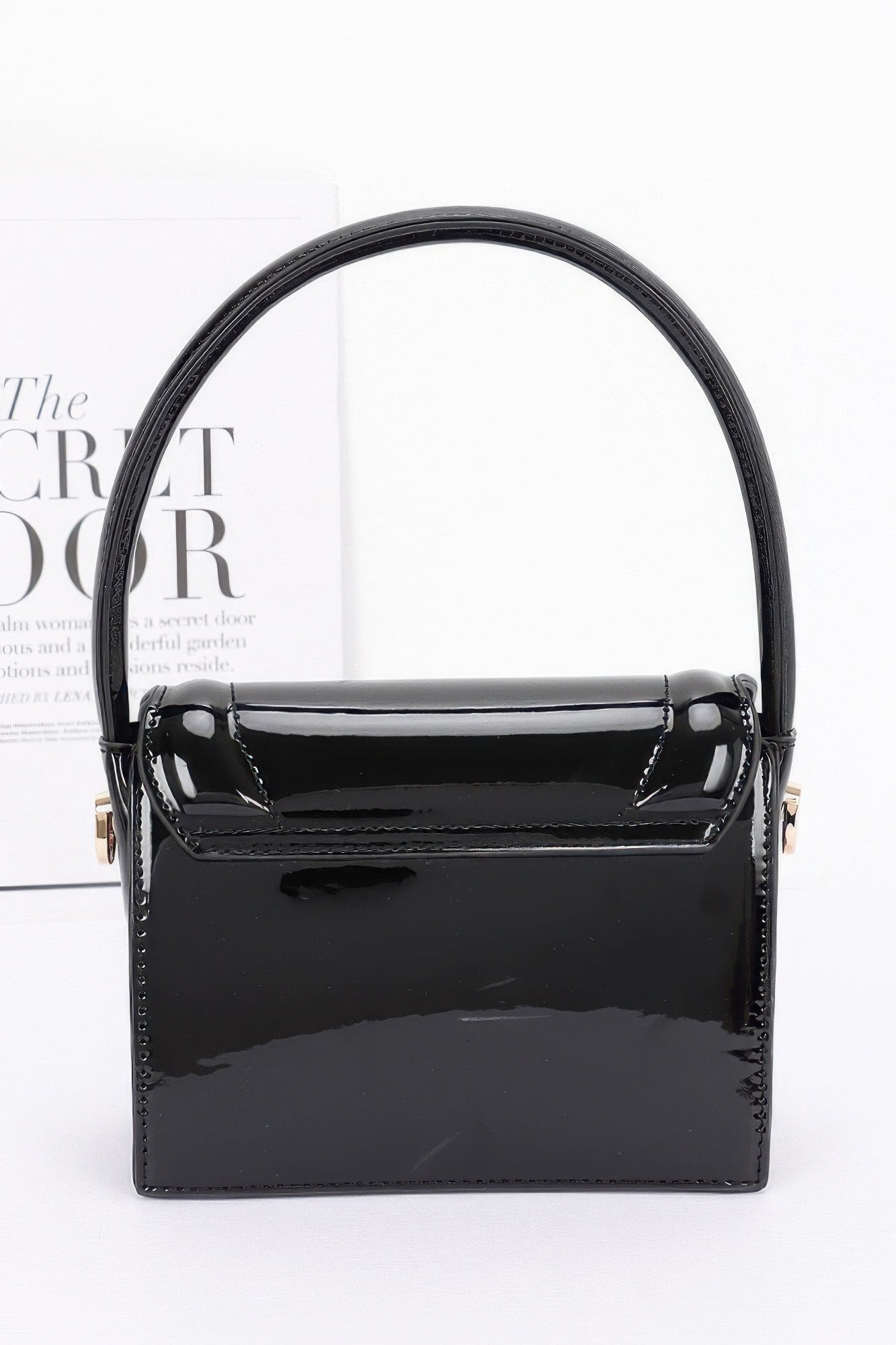 Patent Leather Mini Top Handle Bag | Boxy Flap with Gold Turn-Lock