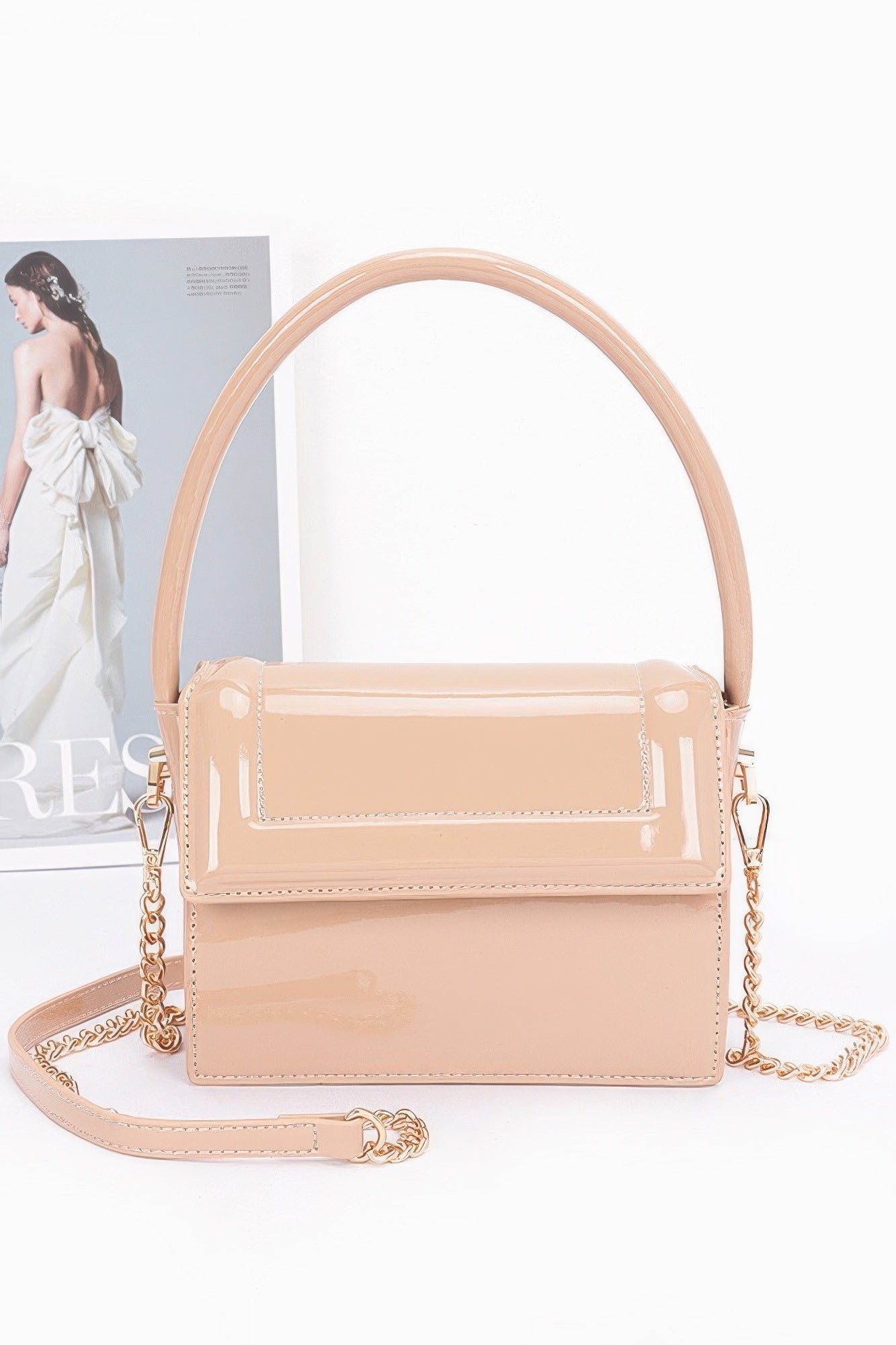 Patent Leather Mini Top Handle Bag | Boxy Flap with Gold Turn-Lock