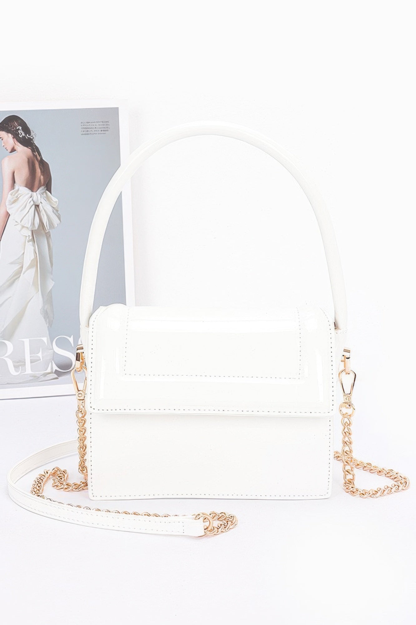Patent Leather Mini Top Handle Bag | Boxy Flap with Gold Turn-Lock