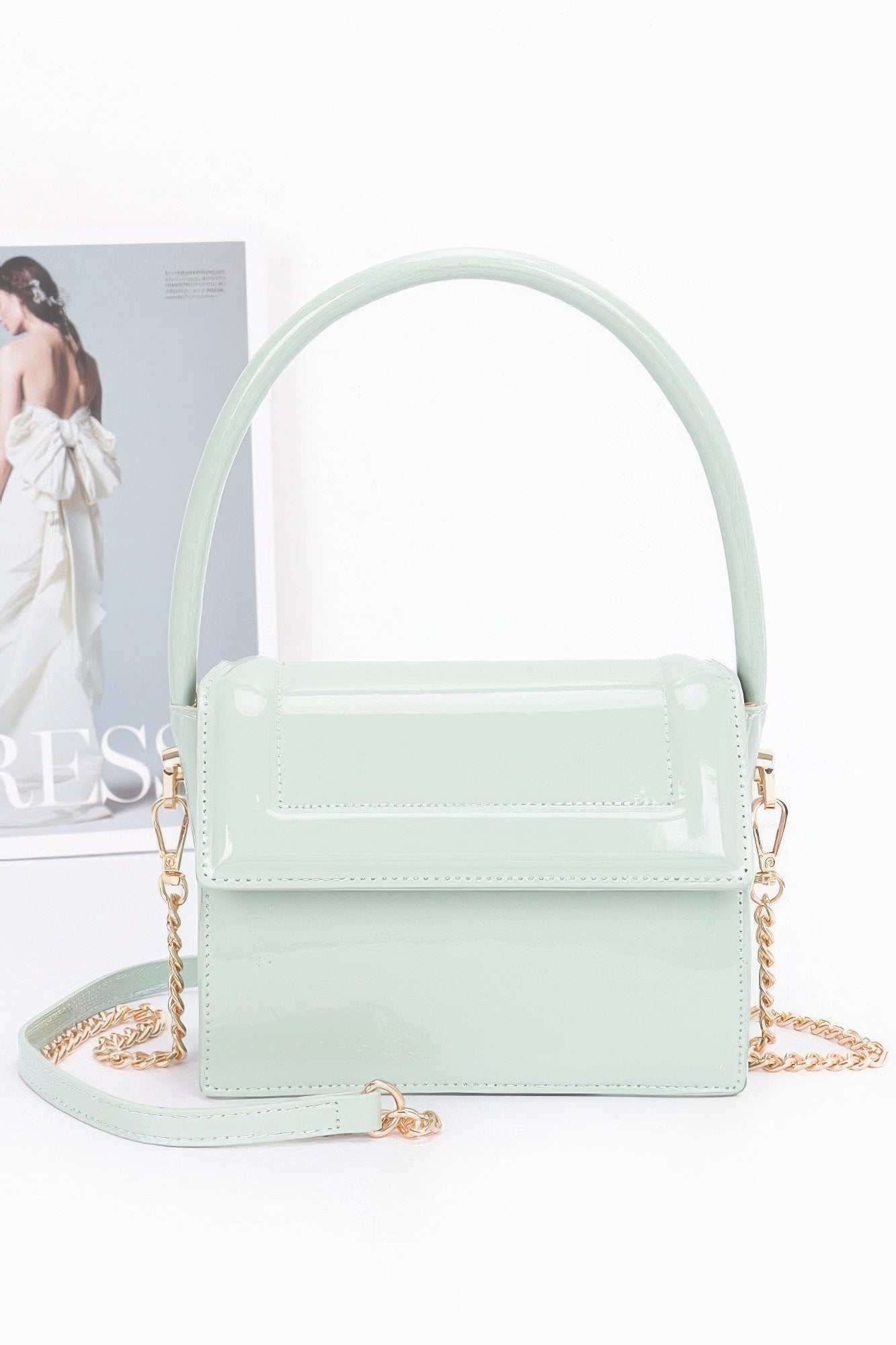 Patent Leather Mini Top Handle Bag | Boxy Flap with Gold Turn-Lock