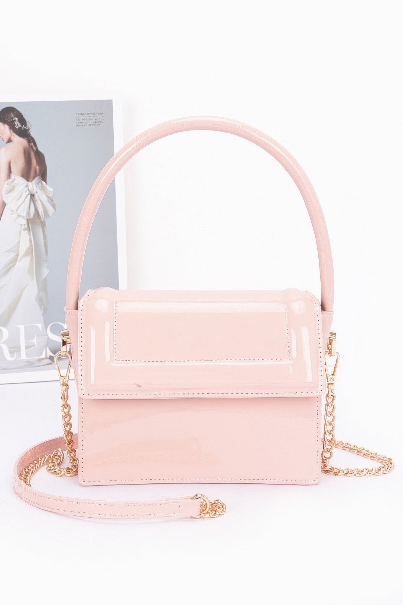 Patent Leather Mini Top Handle Bag | Boxy Flap with Gold Turn-Lock