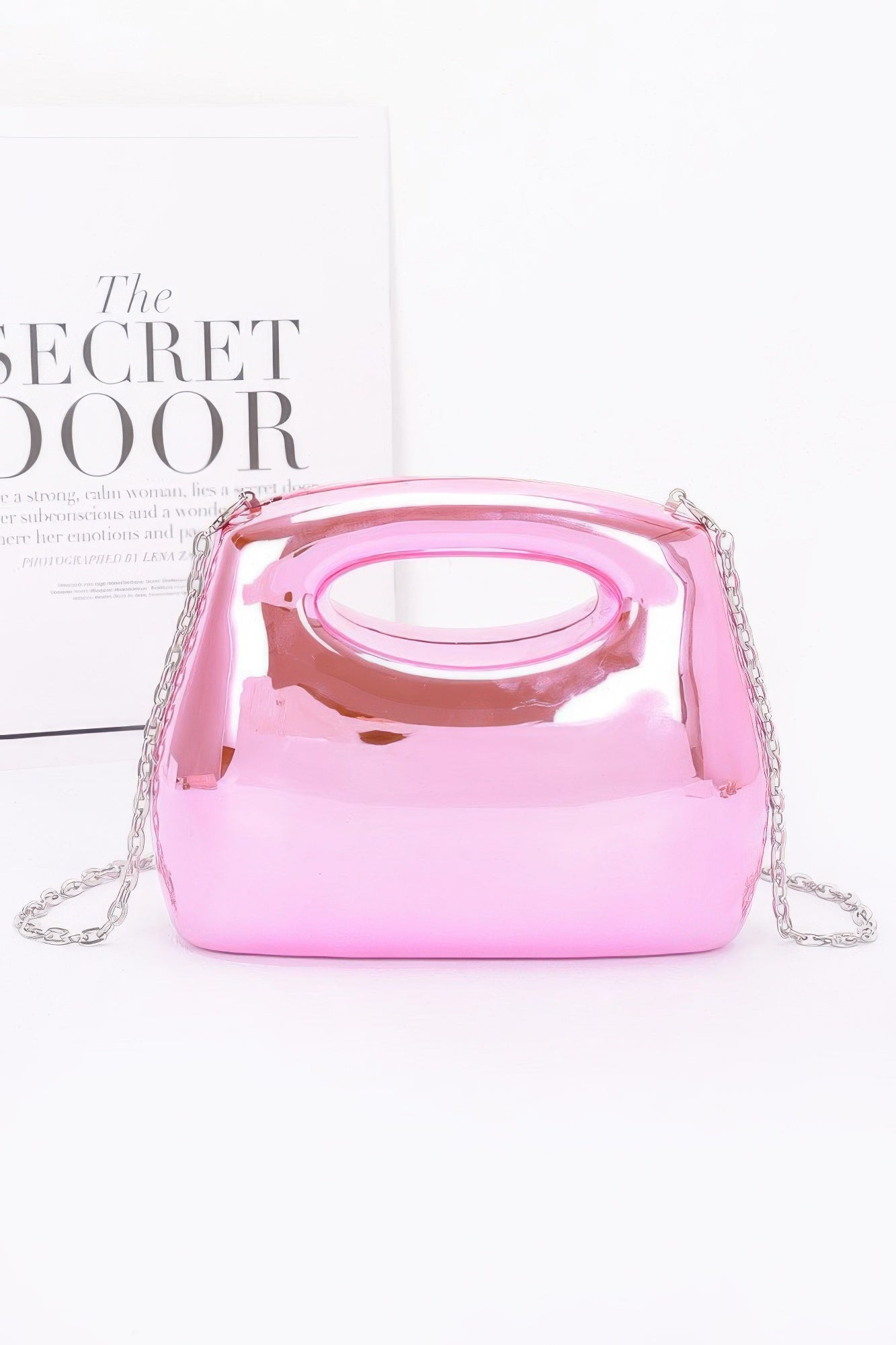 Metallic Acrylic Hard Case Bag | Top Handle Silver Chain Crossbody