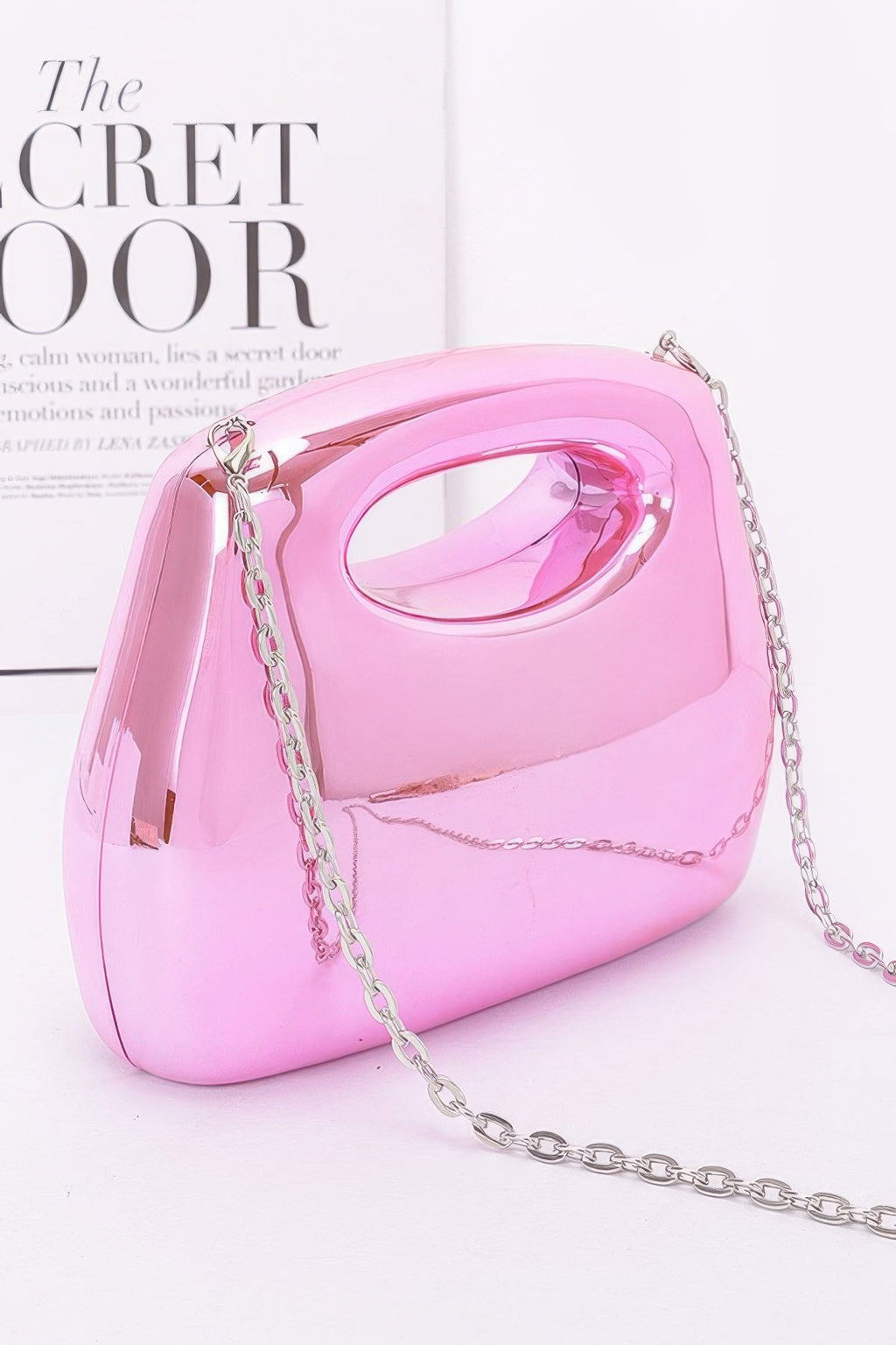 Metallic Acrylic Hard Case Bag | Top Handle Silver Chain Crossbody