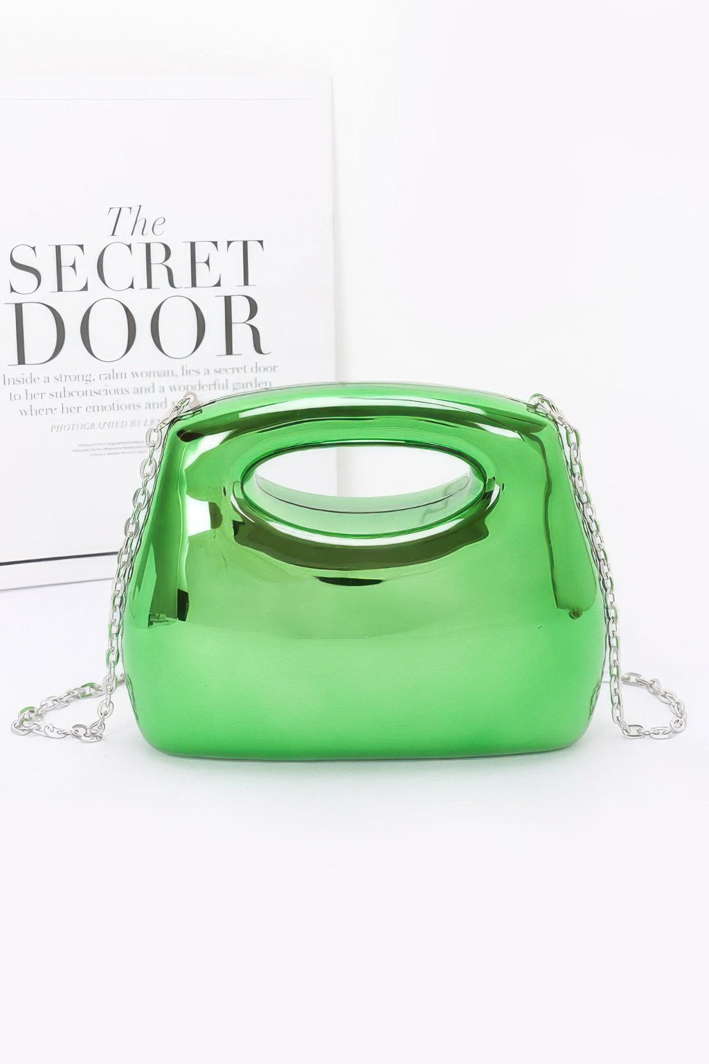 Metallic Acrylic Hard Case Bag | Top Handle Silver Chain Crossbody