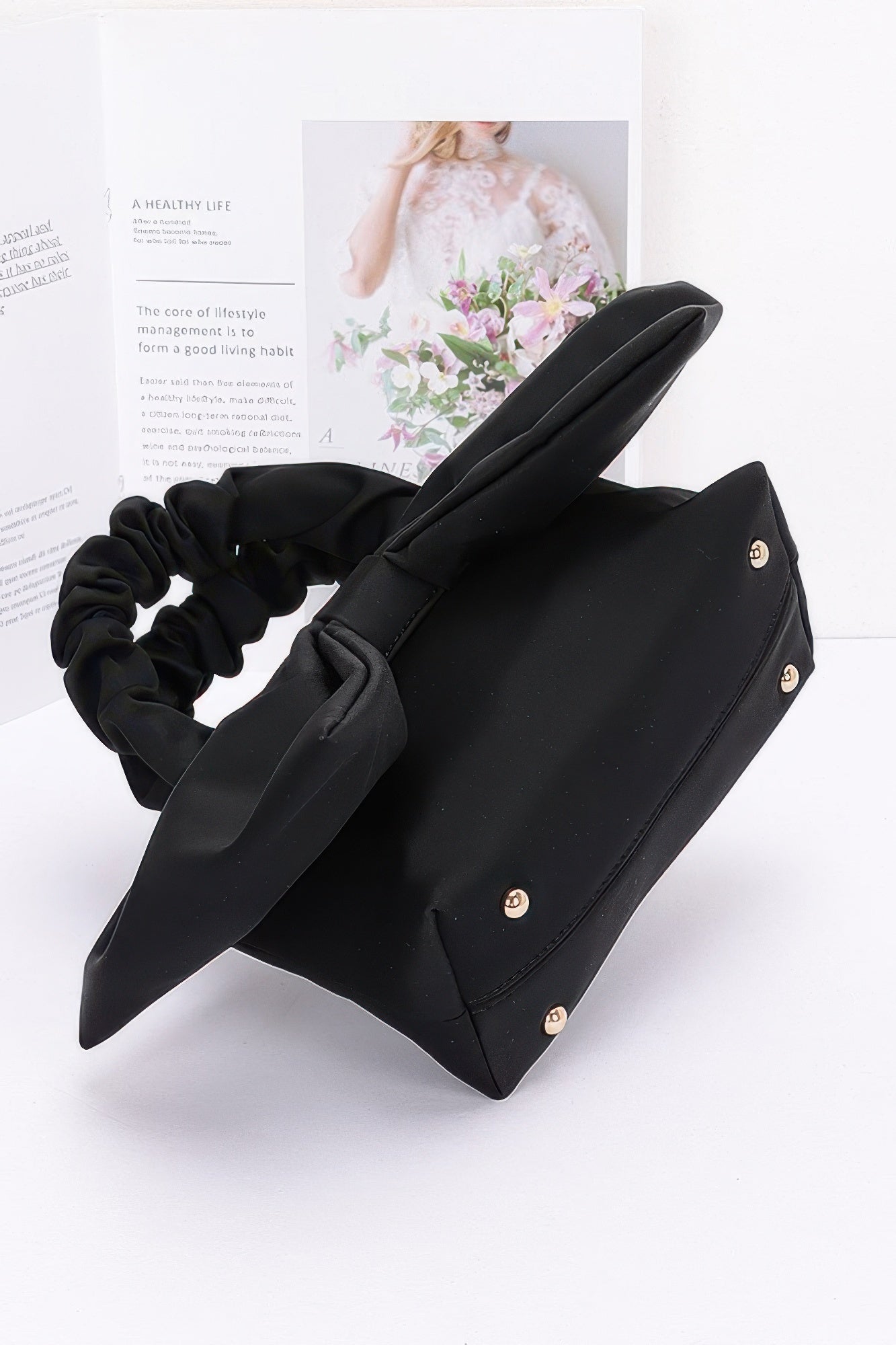 Bow Front Ruched Handle Bag | Gold Chain Crossbody Strap