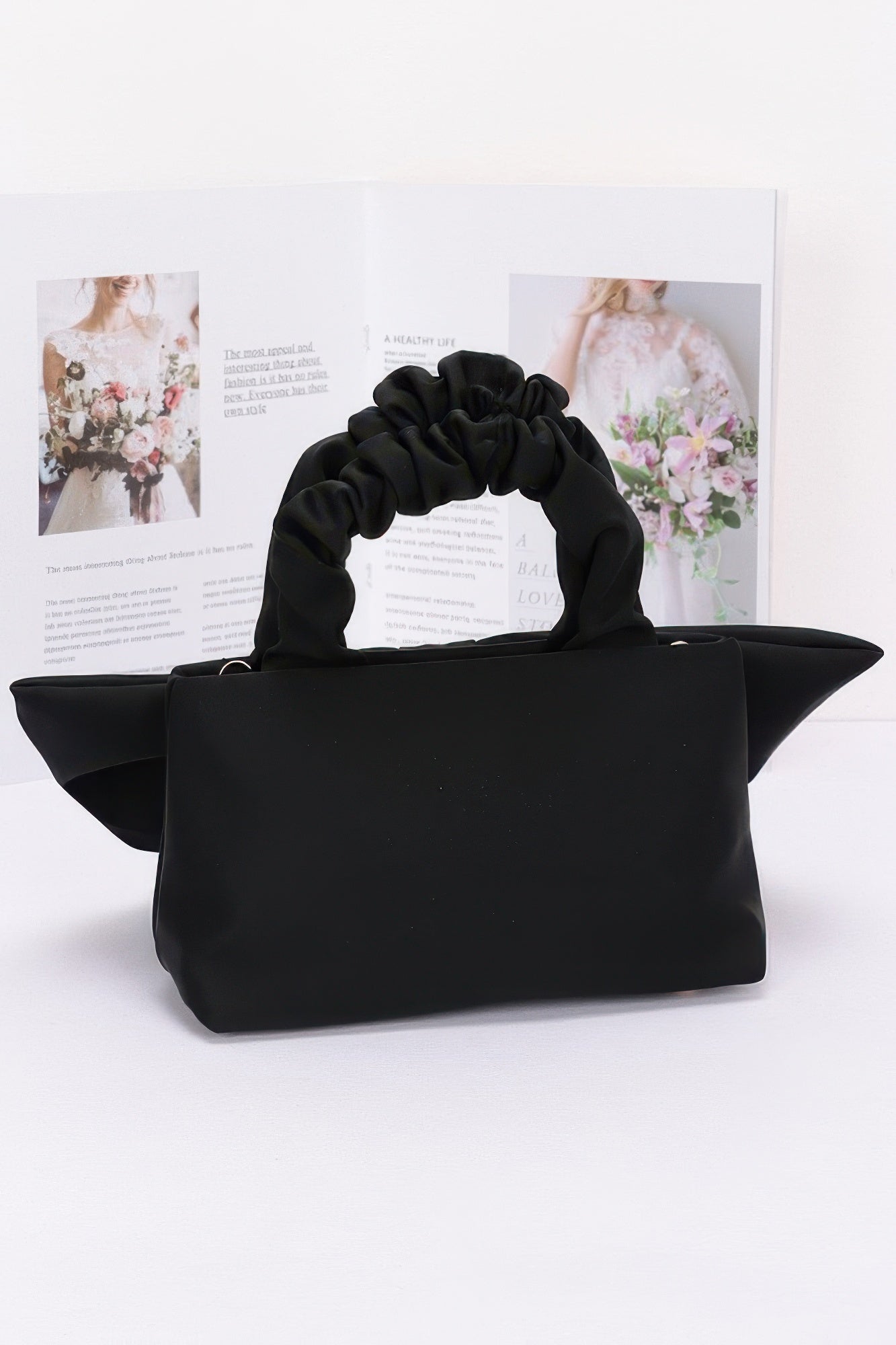 Bow Front Ruched Handle Bag | Gold Chain Crossbody Strap
