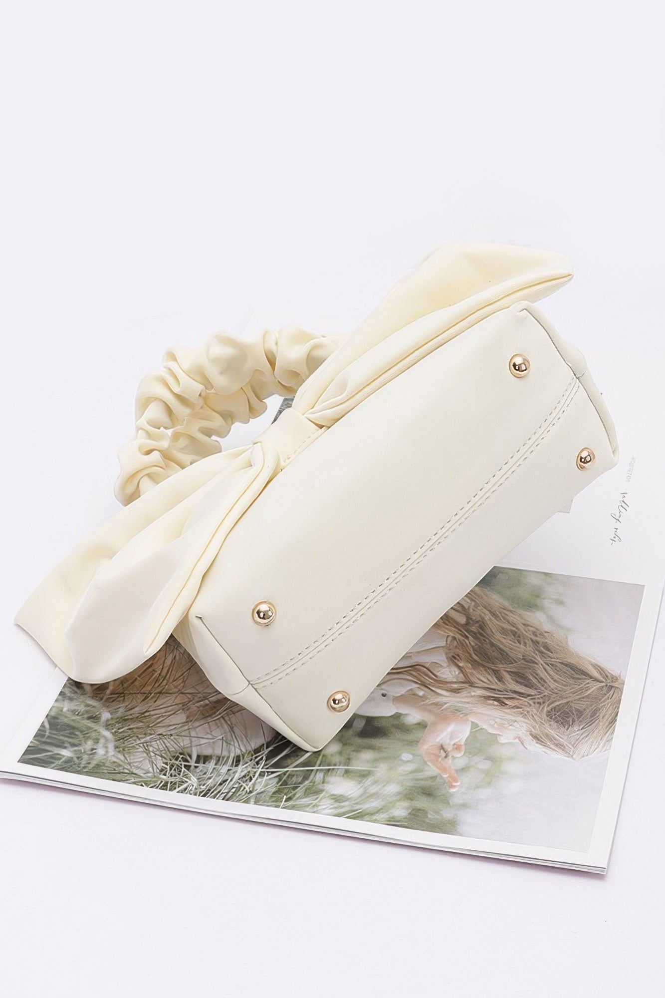 Bow Front Ruched Handle Bag | Gold Chain Crossbody Strap