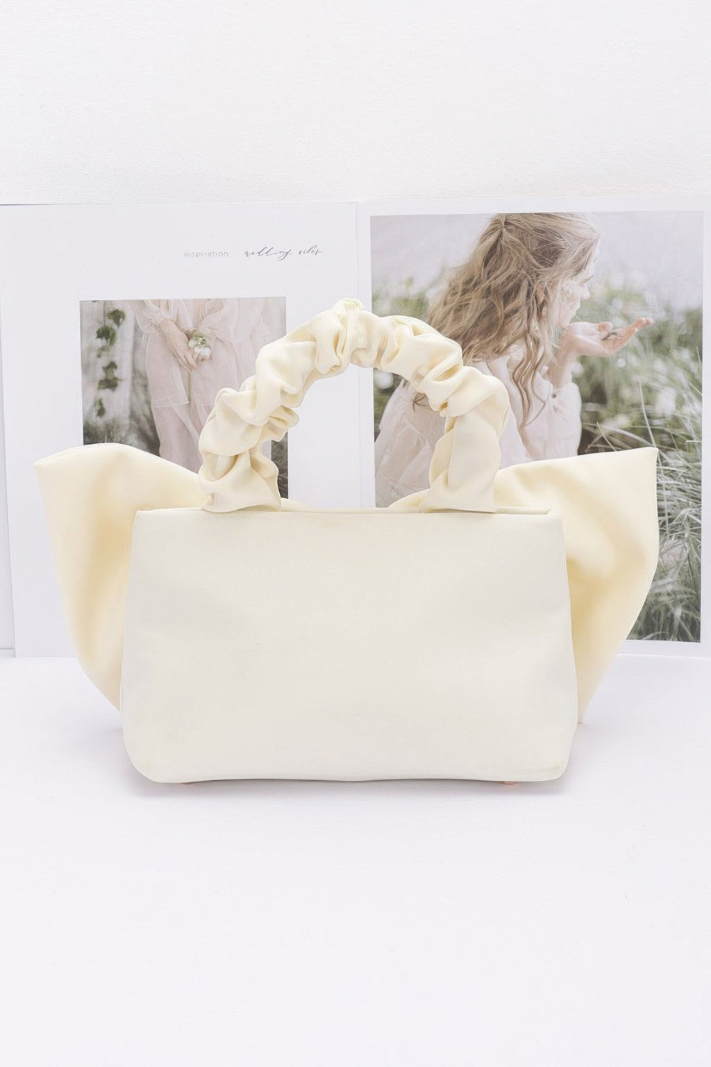Bow Front Ruched Handle Bag | Gold Chain Crossbody Strap