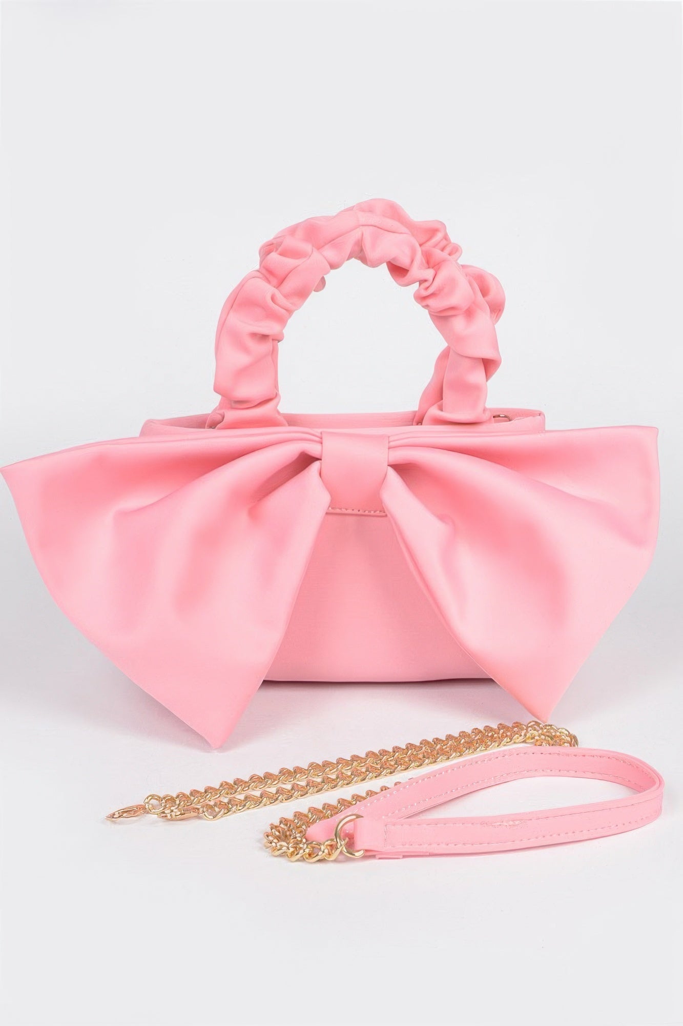 Bow Front Ruched Handle Bag | Gold Chain Crossbody Strap