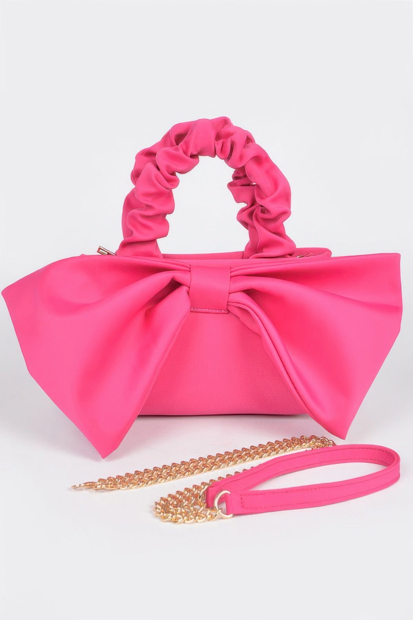 Bow Front Ruched Handle Bag | Gold Chain Crossbody Strap