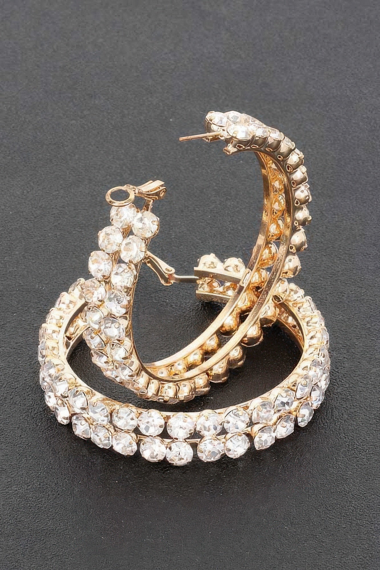 Double Layered Rhinestone Hoop Earrings | Gold & Silver