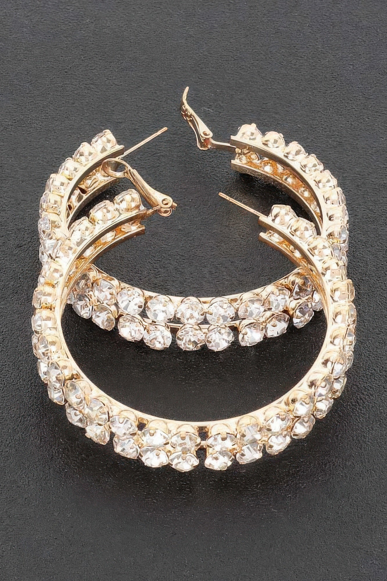 Double Layered Rhinestone Hoop Earrings | Gold & Silver
