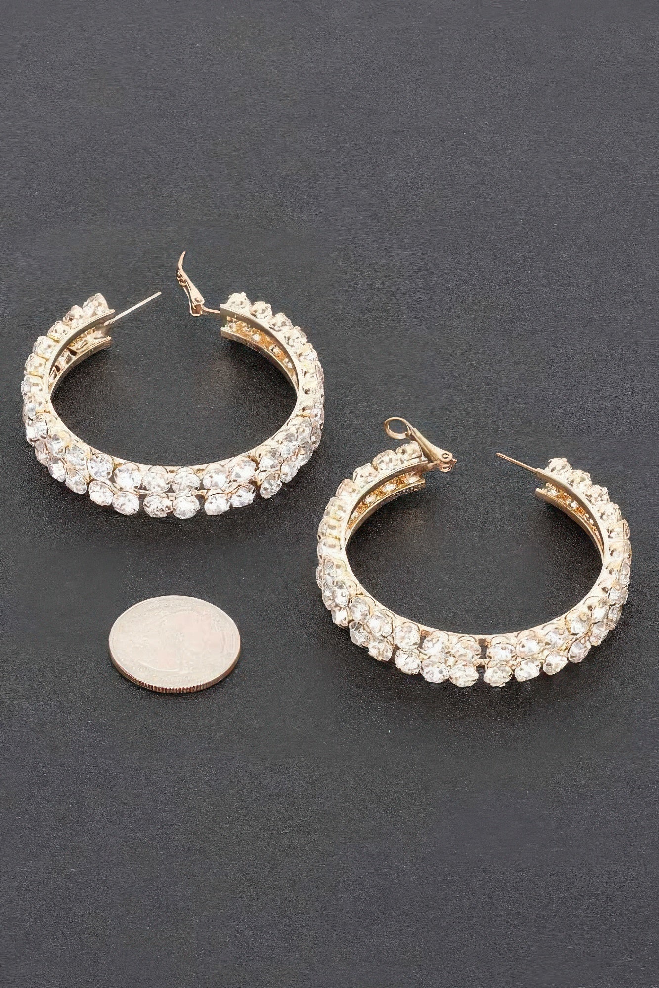Double Layered Rhinestone Hoop Earrings | Gold & Silver