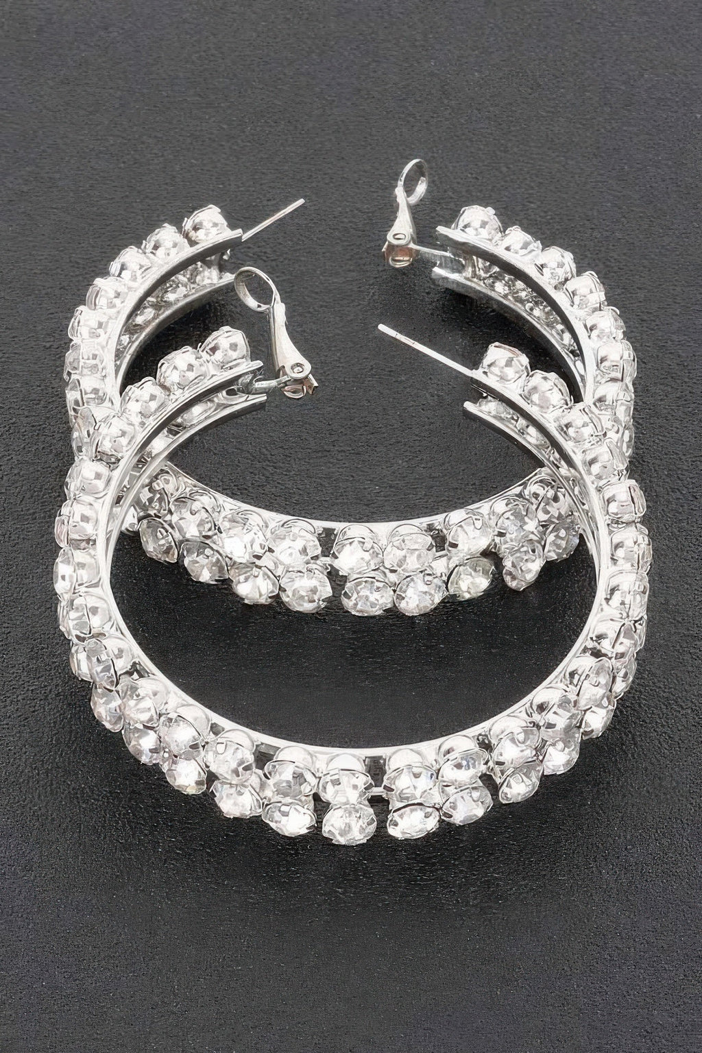 Double Layered Rhinestone Hoop Earrings | Gold & Silver