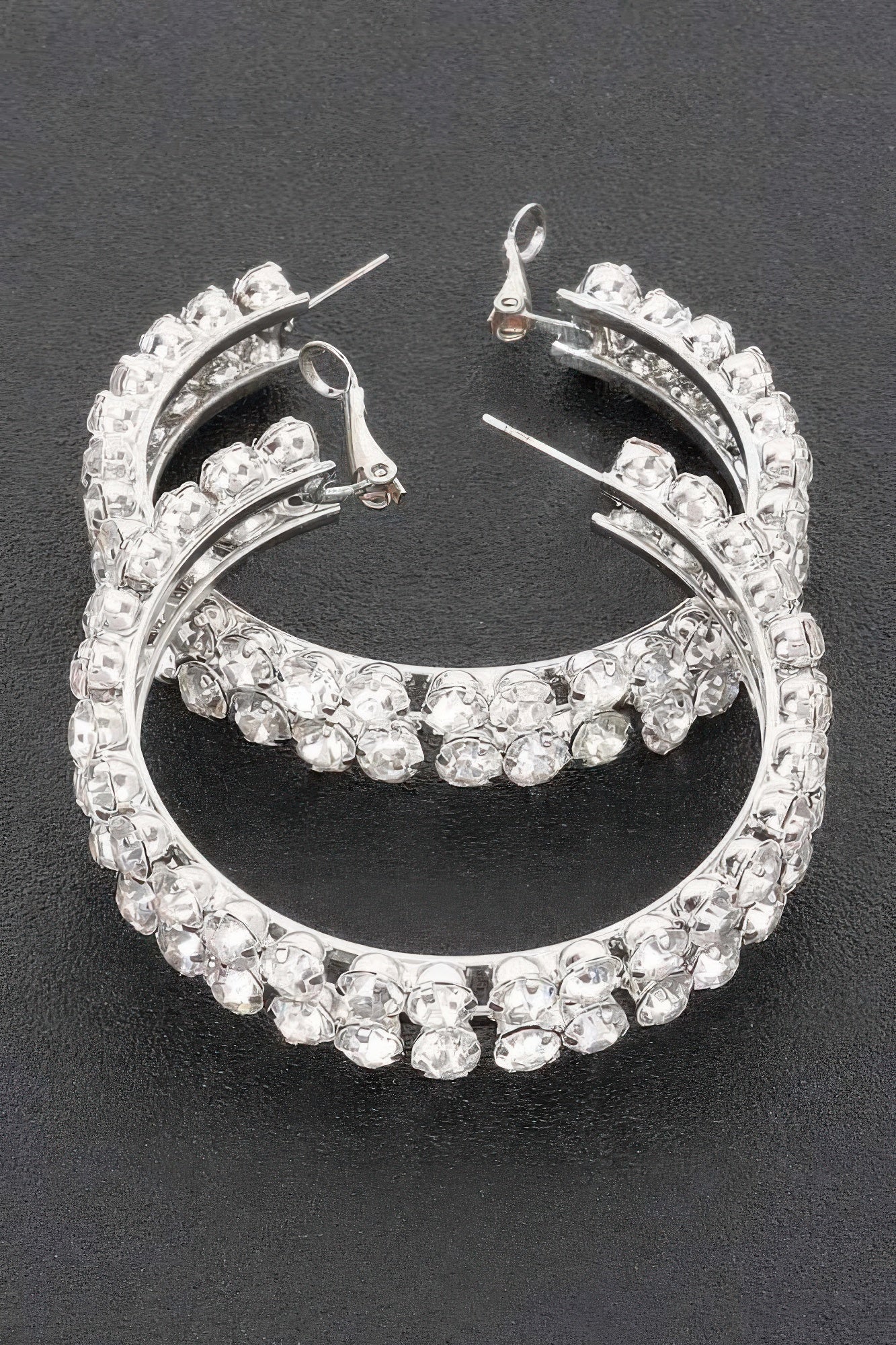 Double Layered Rhinestone Hoop Earrings | Gold & Silver