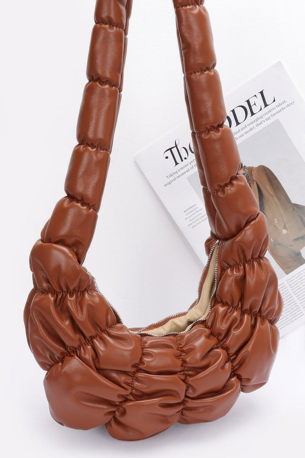 Quilted Puffer Shoulder Bag | Ruched Faux Leather Hobo