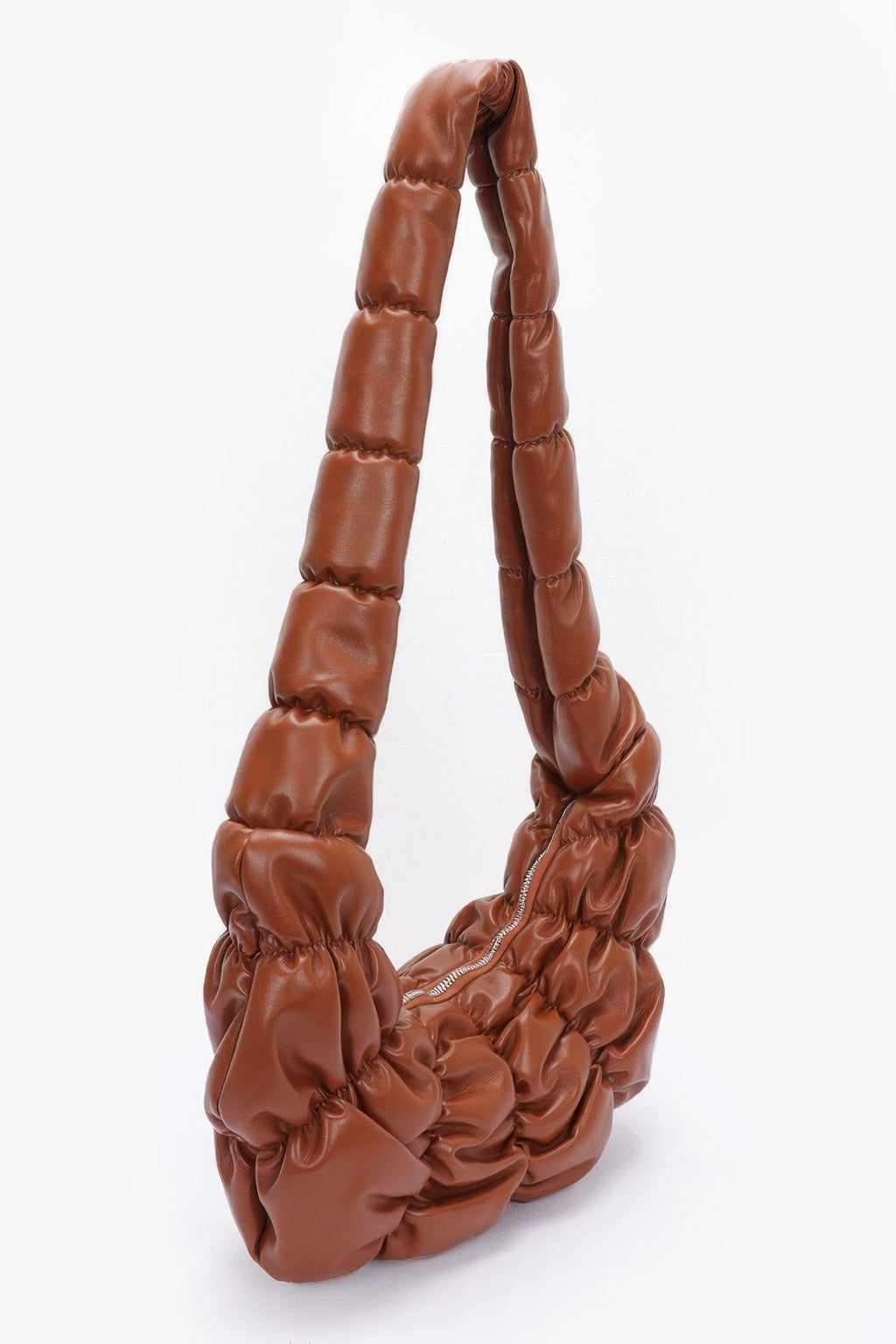 Quilted Puffer Shoulder Bag | Ruched Faux Leather Hobo