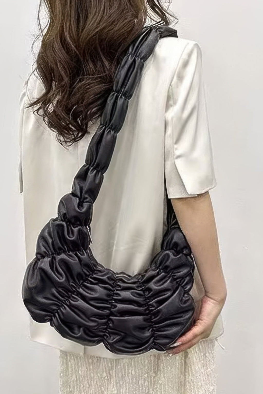Quilted Puffer Shoulder Bag | Ruched Faux Leather Hobo
