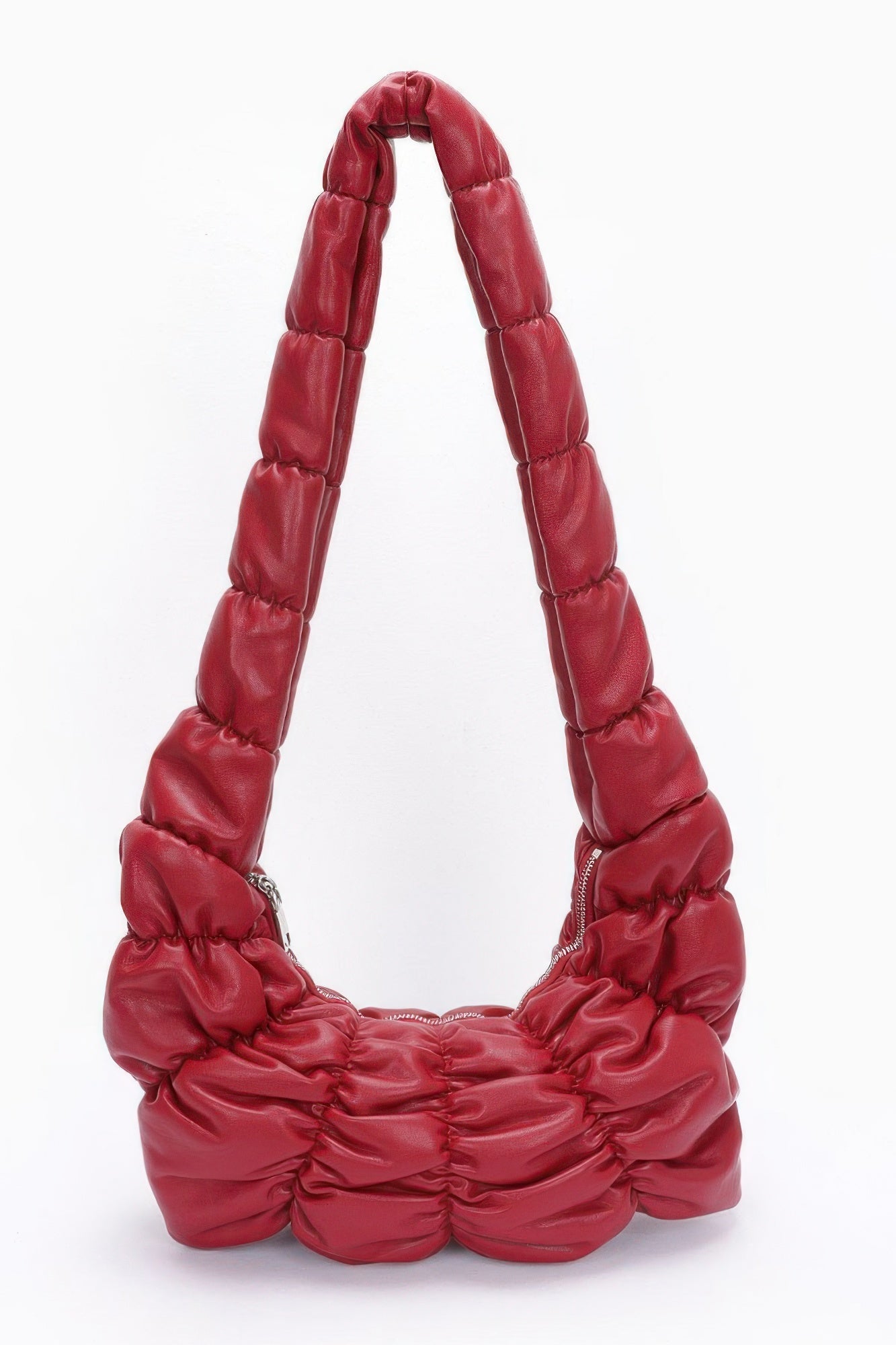 Quilted Puffer Shoulder Bag | Ruched Faux Leather Hobo