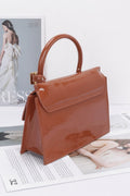 Patent Leather Top Handle Bag | Structured Flap with Gold Turn-Lock