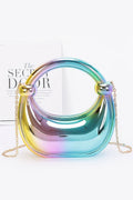 Holographic Iridescent Crescent Acrylic Bag | Arch Handle Gold Chain Crossbody
