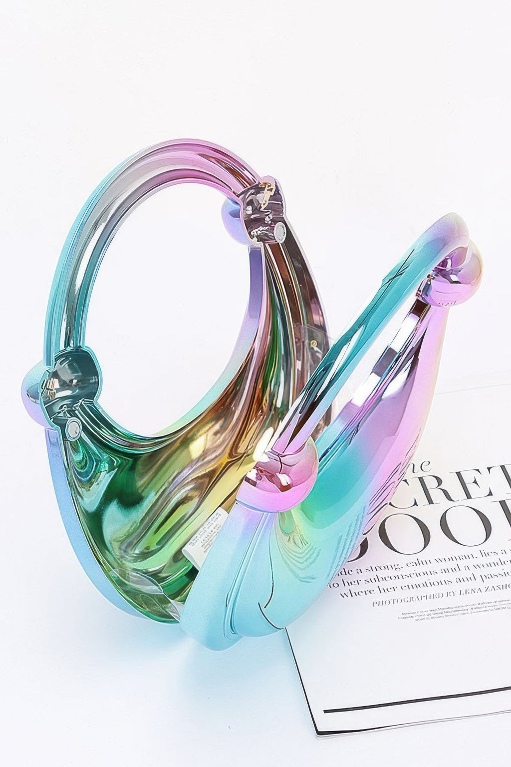 Holographic Iridescent Crescent Acrylic Bag | Arch Handle Gold Chain Crossbody